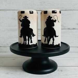 Western Cowboy Salt and Pepper Shakers: Cowboy on Horseback Silhouette Decor